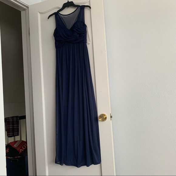 COPY - David's Bridal | Long Marine Blue Navy Mesh Dress F15927 sz 0/2 - Picture 2 of 13